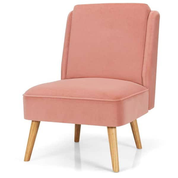 Gymax Pink Velvet Accent Chair Single Sofa Chair Leisure Chair with Wood Frame