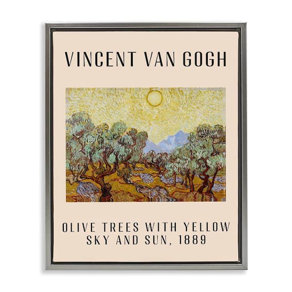 Stupell Industries Classic Olive Trees Van Gogh by Daphne Polselli Gray Floater Frame Nature Graphic Art Print 21 in. x 17 in.