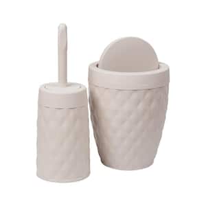 Basket Collection 2.1 Gal. Ivory Round Wastepaper Basket with Swivel Lid and Toilet Brush Set, Bathroom (2-Piece Set)