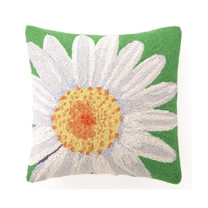 The Pillow Shoppe White Daisy Wool Hook 18 in. x 18 in. Throw Pillow