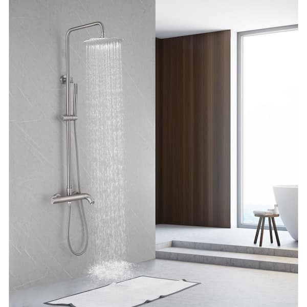 3-Spray Wall Bar Shower Kit Bathroom Shower Set with Hand Shower and 180° Rotating 1.5 GPM Tub Faucet in Brushed Nickel