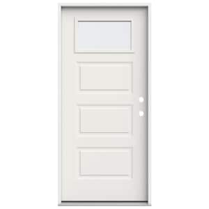 36 in. x 80 in. 3 Panel Left-Hand/Inswing 1/4 Lite Clear Glass White Steel Prehung Front Door