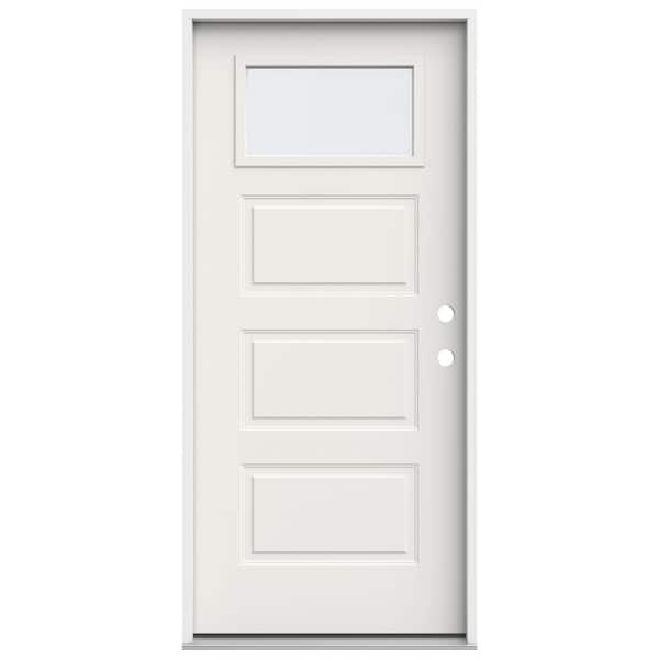 JELD-WEN 36 in. x 80 in. 3 Panel Left-Hand/Inswing 1/4 Lite Clear Glass White Steel Prehung Front Door
