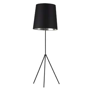 Tripod 66 in. H 1-Light Matte Black Floor Lamp with Laminated Fabric Shade