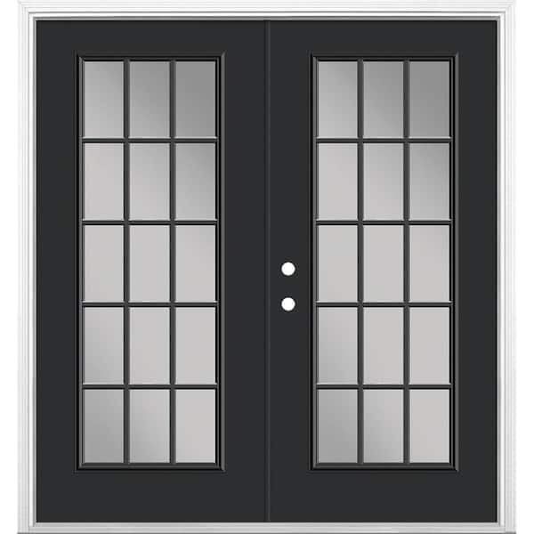 Masonite 72 in. x 80 in. Jet Black Steel Prehung Right-Hand Inswing 15-Lite Clear Glass Patio Door with Brickmold