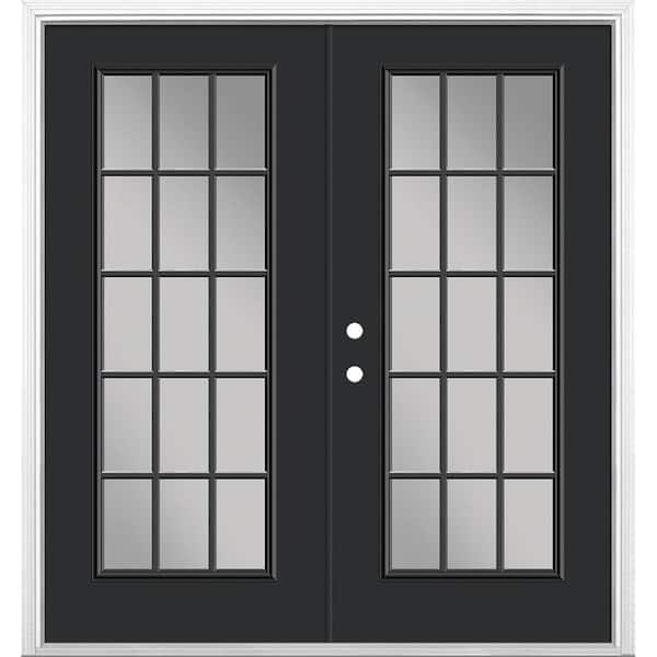 72 in. x 80 in. Jet Black Steel Prehung Right-Hand Inswing 15-Lite Clear Glass Patio Door with Brickmold
