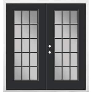 72 in. x 80 in. Jet Black Steel Prehung Right-Hand Inswing 15-Lite Clear Glass Patio Door in Vinyl Frame with Brickmold