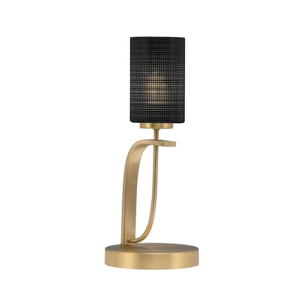 Unbranded Olympia 16.75 in. New Age Brass Piano Desk Lamp with Black Matrix Glass Shade