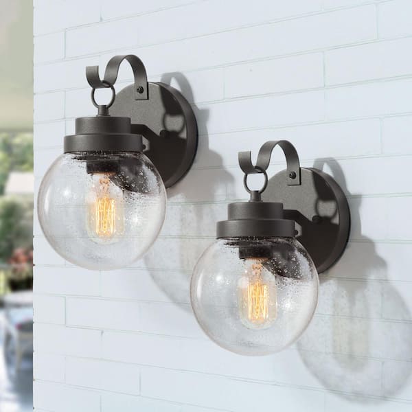 LNC Amonti 1-Light Modern Farmhouse Black Outdoor Wall Lantern Sconce Decorative Coach Light with Seeded Glass Shade(2-Pack)