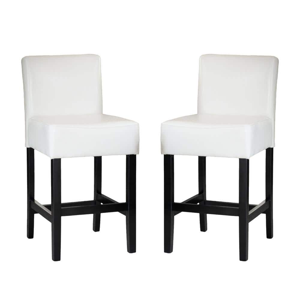 Lopez Contemporary Ivory Leather and Wood Counterstools, Set of 2