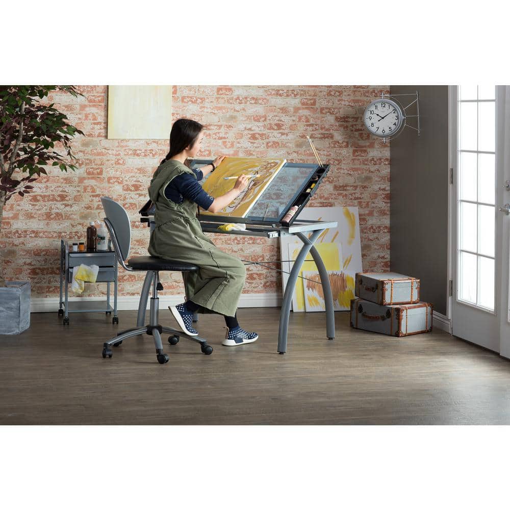 Vision 41'' Silver & Blue Glass Craft Station with Adjustable Stool