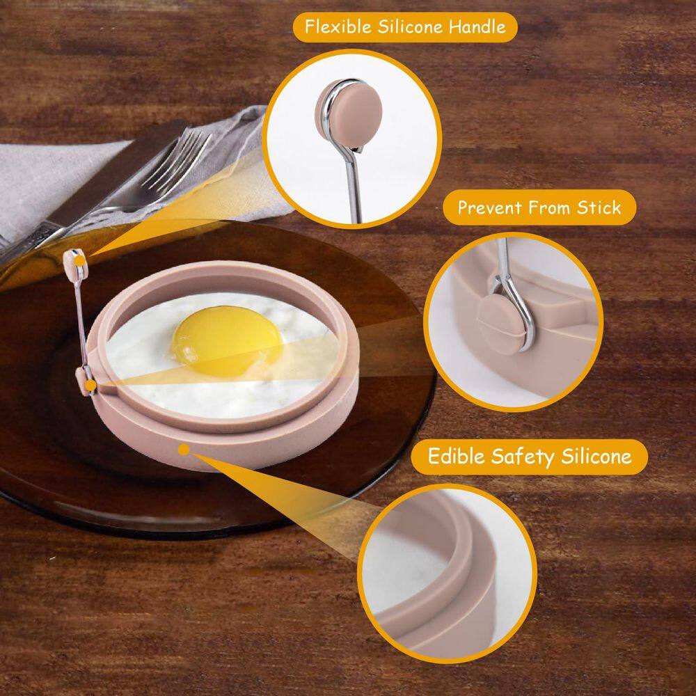 4-Pack Silicone Egg Rings 4 in. 4-Egg Nonstick Food Grade Heat-Resistant Saute Pan Kitchen Tool with Handles - Thumbnail 2