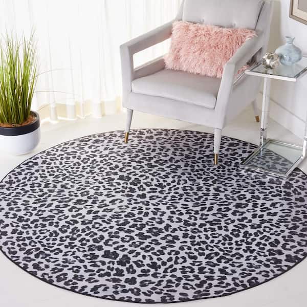 Faux Hide Ivory/Black 6 ft. x 6 ft. Machine Washable Animal Print Round Area Rug