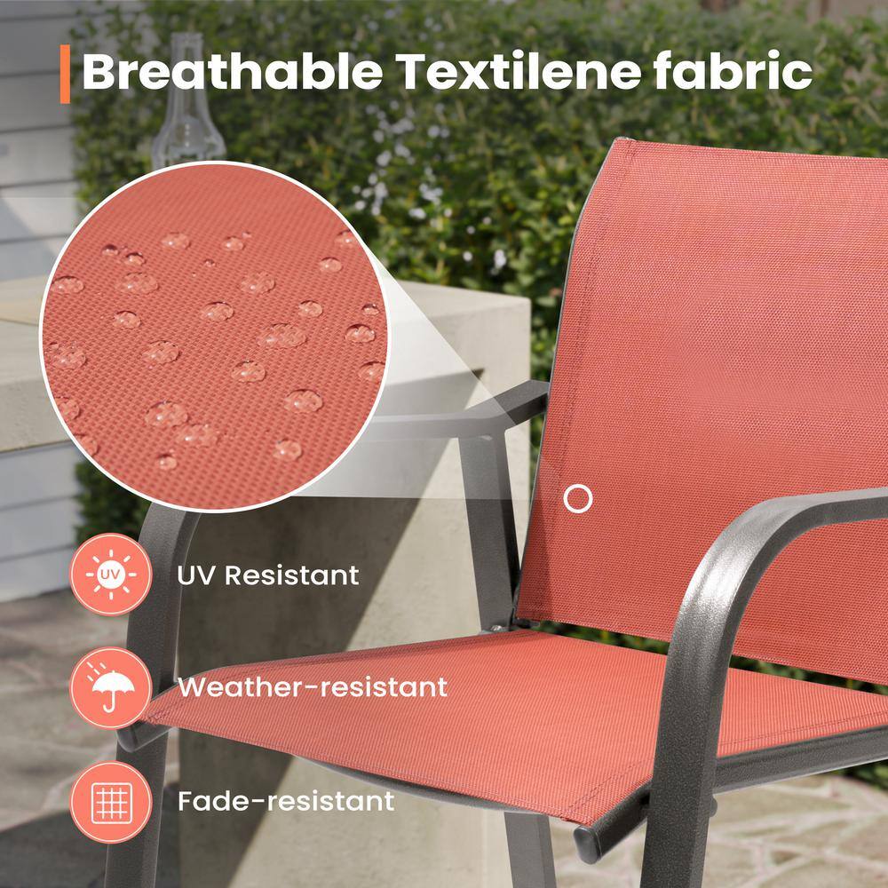 Pellebant Orange Textilene Aluminum Outdoor Counter Height Bar Stools, Set of 2