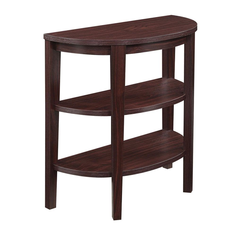 Elegant Mahogany Demilune Console with Dual Storage Shelves
