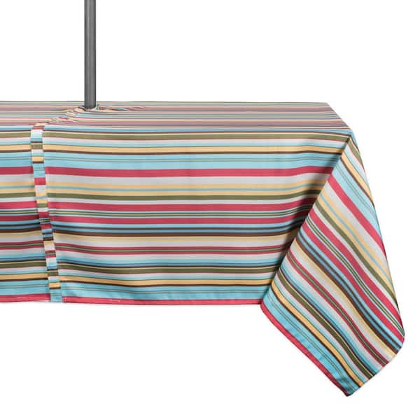 DII Outdoor 60 in. x 120 in. Summer Stripe Polyester with Zipper Tablecloth