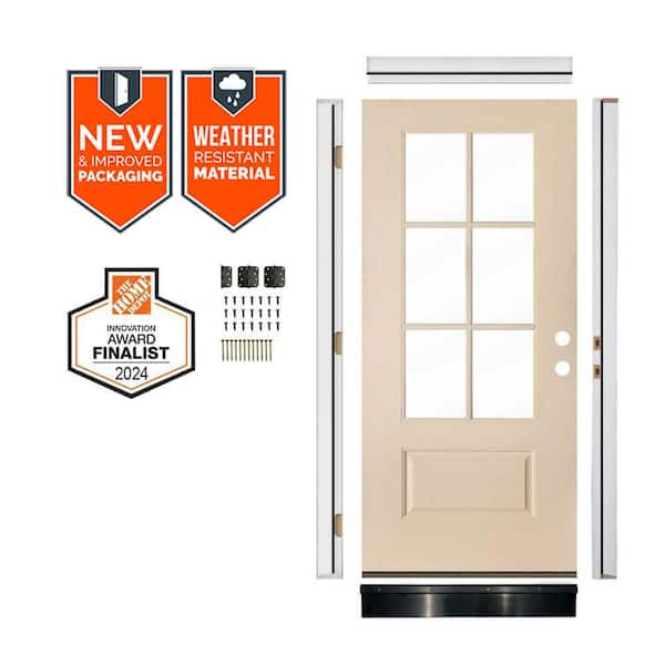 DIY 36 in. x 79 in. Modern Farmhouse Clear Glass Left-Hand Wood-Like Fiberglass Front Door Kit w/ Quick Assemble Jamb