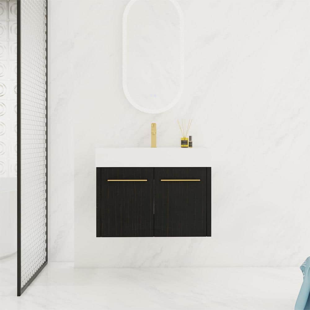 30 in. W. x 18 in. D x 22 in. H Single Sink Wall-Mounted Bath Vanity in Bro