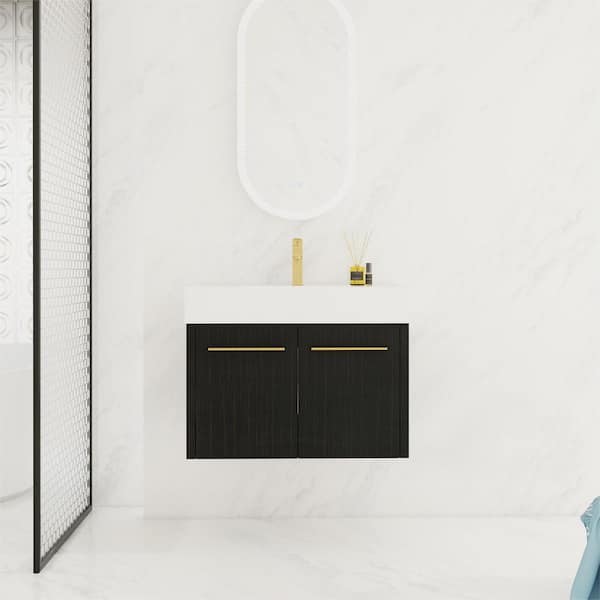 Unbranded 30 in. W. x 18 in. D x 22 in. H Single Sink Wall-Mounted Bath Vanity in Brown with White Cultured Marble Top
