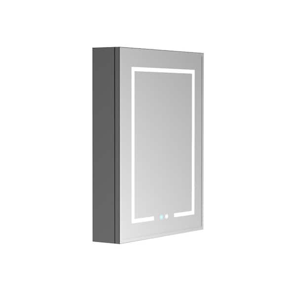 HOMLYLINK 24 in. W x 32 in. H Rectangular Black Aluminum Recessed/Surface Mount Left Dimmable Medicine Cabinet with Mirror