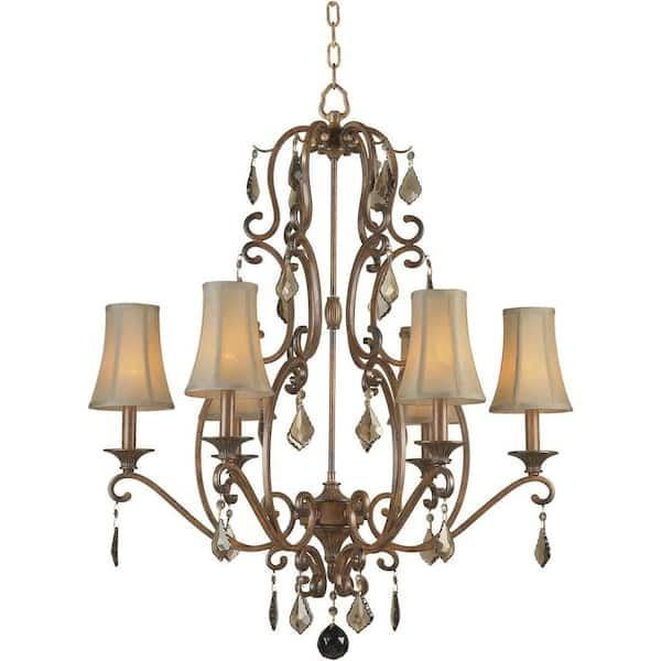 Forte Lighting 6-Light Rustic Sienna Bronze Chandelier with Optional Fabric Shades