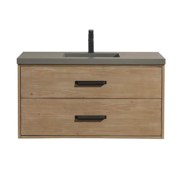 Ari Kitchen and Bath Kane 42 in. W x 20.5 in. D x 22 in H Single Bath Vanity in Weathered Fir with Concrete Top in Gray with Gray Basin