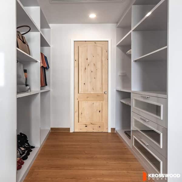 Rustic Knotty Alder 2-Panel Top Rail Arch Solid Wood Core Stainable Interior Door Slab