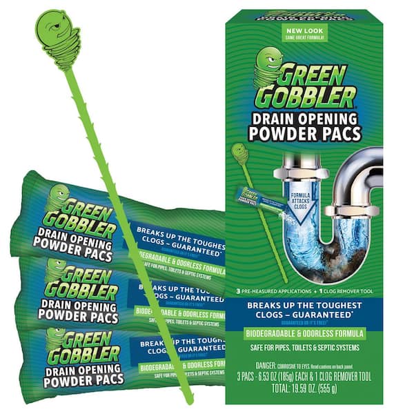 Green Gobbler Drain Clog Remover Powder PAC'S | 5 Drain Opening Pacs & 5  Hair Drain Snake Tools | Best Drain Cleaner and Clog Remover