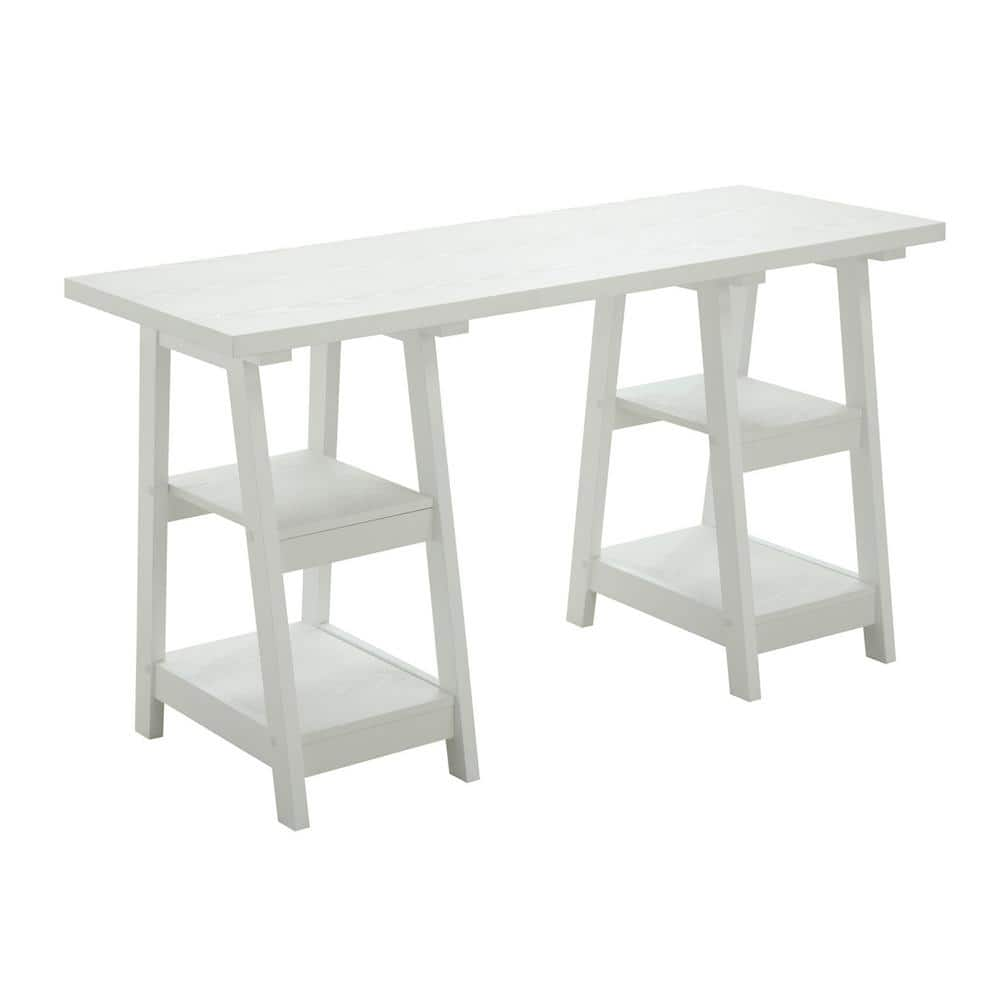 UPC 095285418688 product image for Designs2Go 54 in. Rectangular White Wood Writing Desk with Double Trestle Shelve | upcitemdb.com