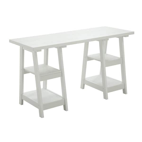 Convenience Concepts Designs2Go 54 in. Rectangular White Wood Writing Desk with Double Trestle Shelves