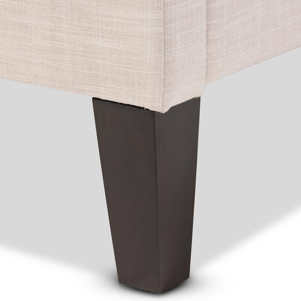 Contemporary Beige Linen Full Bed Frame with Tapered Legs