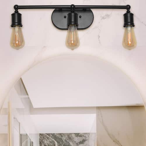 22 3-Light Matte Black Edison Exposed Bulb Vanity Light