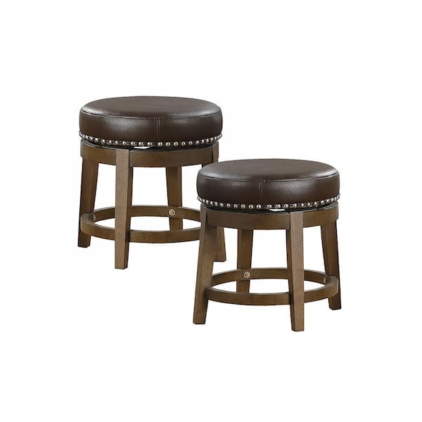 Homelegance Paran 19 in. Brown Wood Round Swivel Stool with Brown Faux Leather Seat (Set of 2)