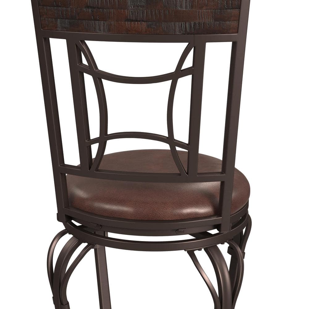 Traditional Dark Chestnut Swivel Bar Stool with Antique Brown Leather