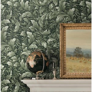 30.75 sq. ft. Forest Green Acanthus Trail Vinyl Peel and Stick Wallpaper Roll