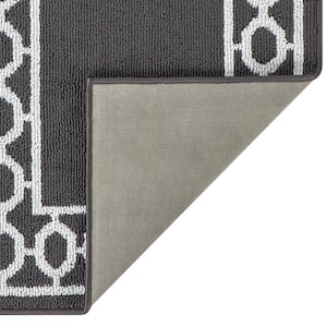 Washable Non-Skid Dark Grey and White 26 in. x 45 in. Trellis Accent Rug