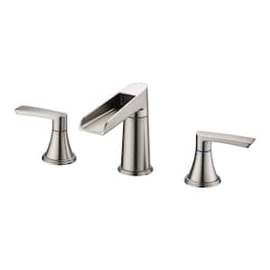 8 in. Widespread Double Handle Bathroom Faucet with Pop-Up Drain Kit 3-Holes Brass Sink Vanity Taps in Brushed Nickel