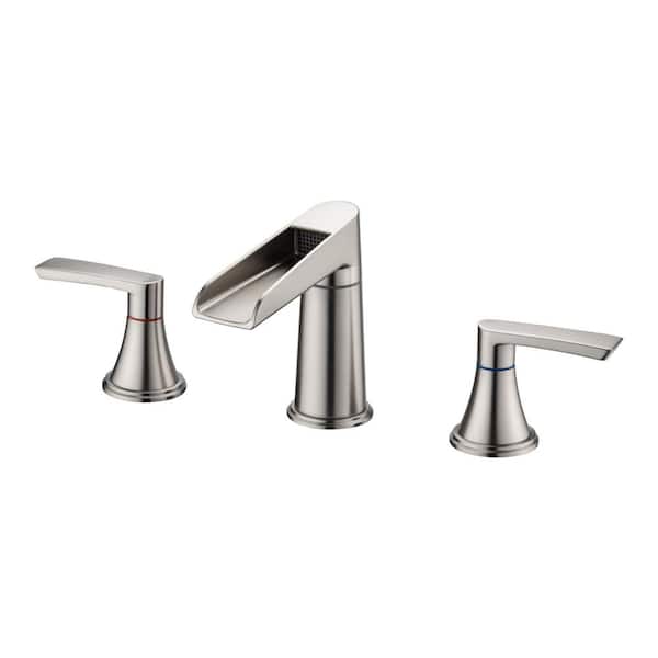FLG 8 in. Widespread Double Handle Bathroom Faucet with Pop-Up Drain Kit 3-Holes Brass Sink Vanity Taps in Brushed Nickel