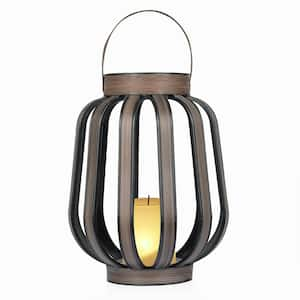 Brown Outdoor Solar Lantern with LED Cylindrical Decorative Plastic