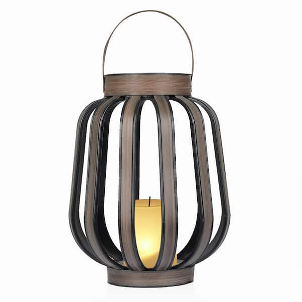 Alpine Corporation Brown Outdoor Solar Lantern with LED Cylindrical Decorative Plastic