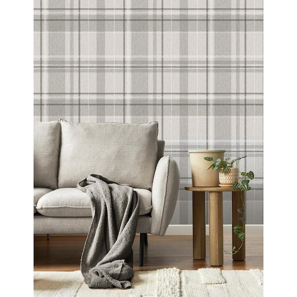 Harris Gray Plaid Chevron Non-Pasted Wallpaper, 56.4 sq. ft.