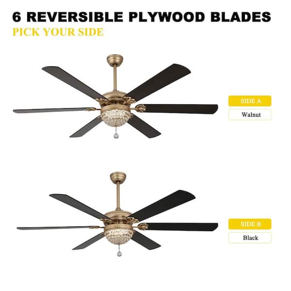 Nova65 in. Indoor Modern Glam Crystal Black Ceiling Fan with LED Lights, 6-Speed Quiet Reversible Ceiling Fan w/ Remote