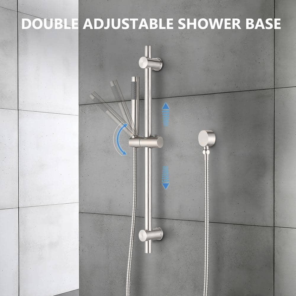 Brushed Nickel Dual Shower Head System with Body Jets