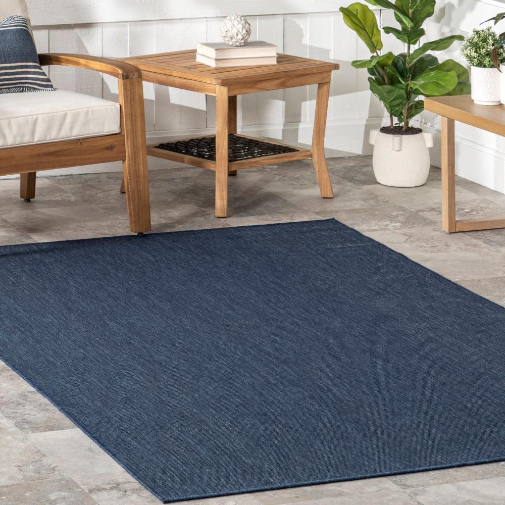 Navy Synthetic 5' x 8' Reversible Indoor/Outdoor Area Rug