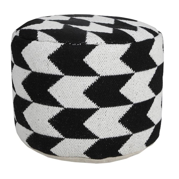 HomeRoots Amelia Black Cotton Round Accent Ottoman