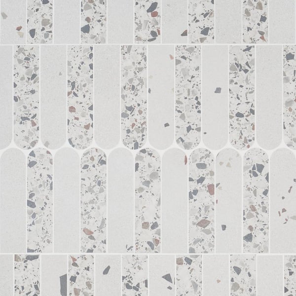 Ivy Hill Tile Bryant Fin Ice White 7.87 in. x 15.74 in. Matte Porcelain Stone Look Mosaic Floor and Wall Tile (0.86 Sq. Ft./Each)