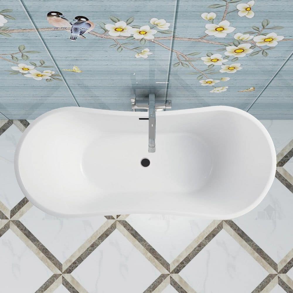Ophelia 71'' White and Matte Black Acrylic Freestanding Bathtub