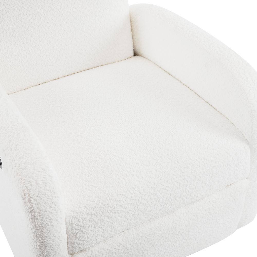 Beige Boucle Swivel Glider Recliner with Manufactured Wood Base