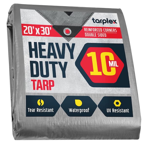 Unbranded Tarplex 20 ft. x 30 ft. Silver Black Heavy-Duty Tarp 10 mil Poly, Waterproof, UV Resistant for Patio Pool Cover Roof