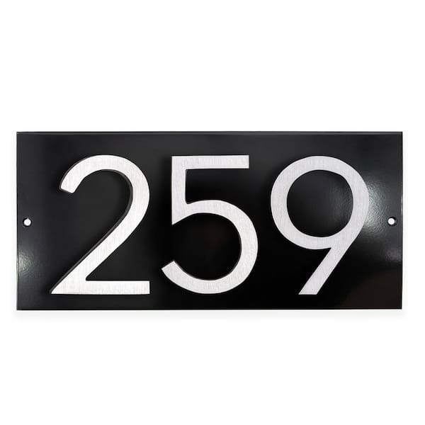 Horizontal Floating Modern Address Plaque (4 in. Numbers-3 Characters)-Black/Brushed Aluminum